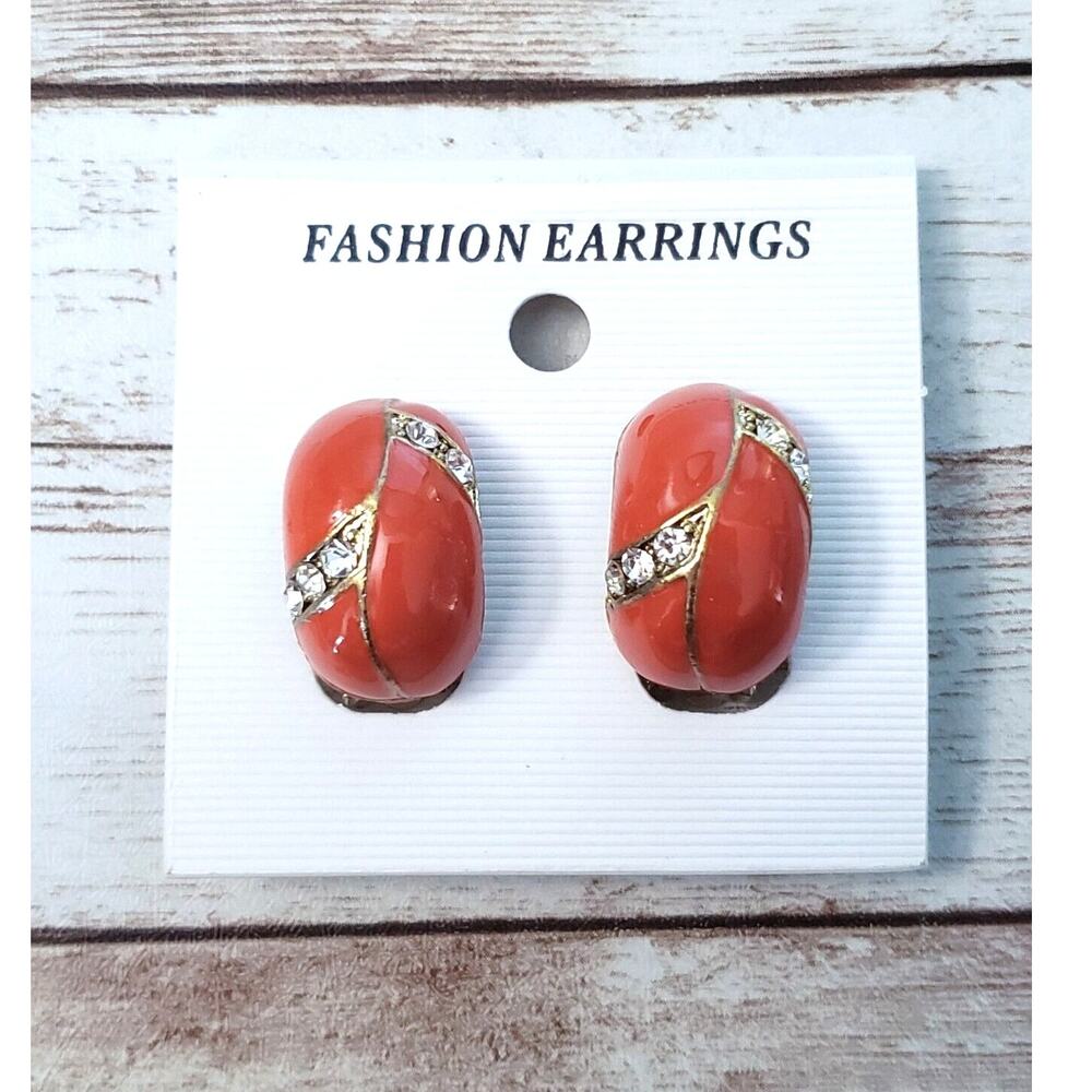 Clip On Earrings Orange Half Hoop Statement Earrings - Brand New
